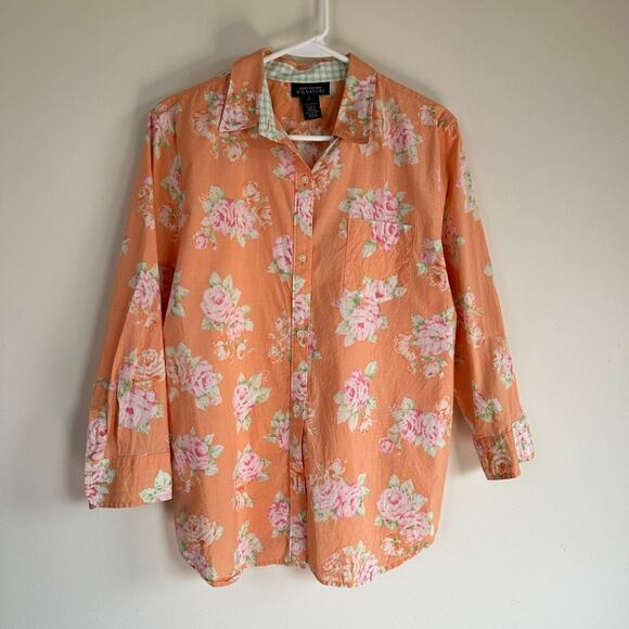 Jones New York Signature Shirt Floral Button Front 3/4 Sleeves Orange Womens L - Picture 3 of 10